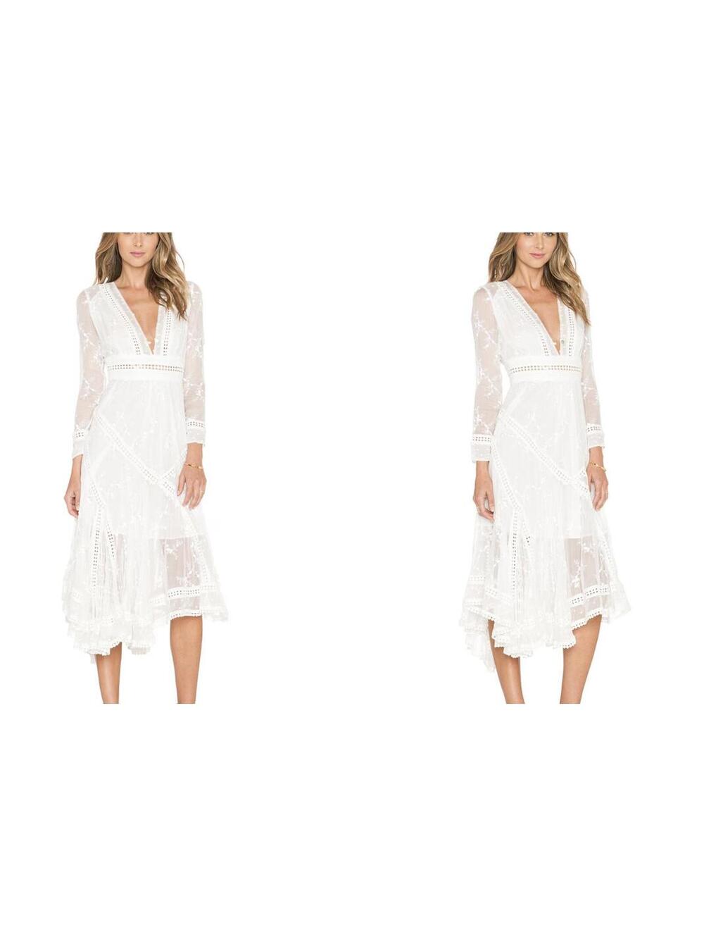 Allison New York Ivory Embroidered Boho Asymmetrical Midi Dress Size M